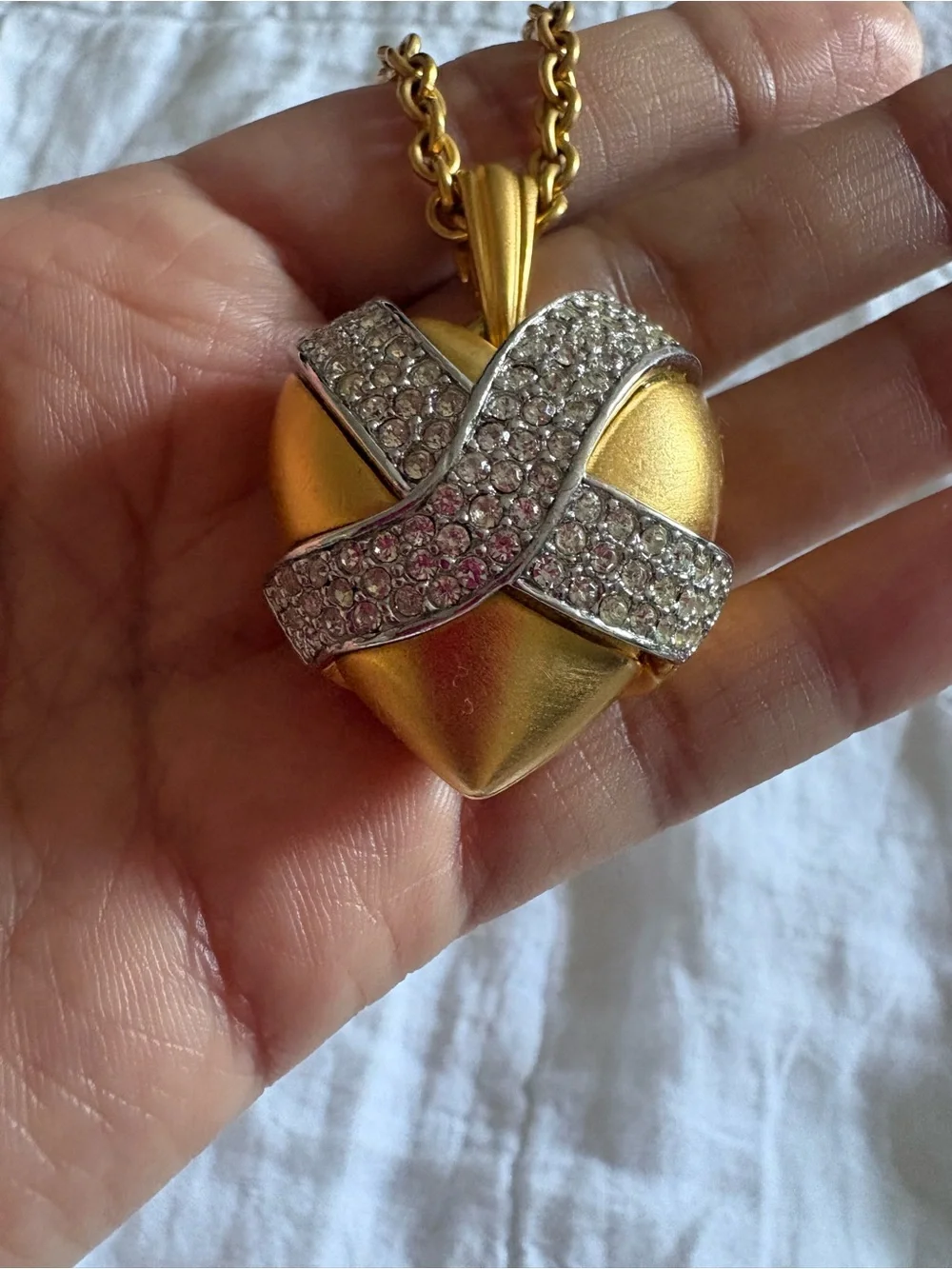 Givenchy Gold-Tone Heart Pendant Necklace with Crystal Ribbon
